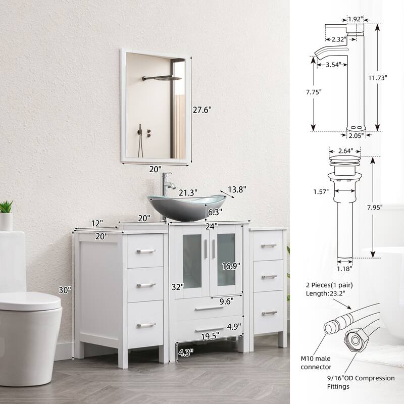 48" Bathroom Vanity Set Vessel Sink Faucet W/ Small Cabinet Combo