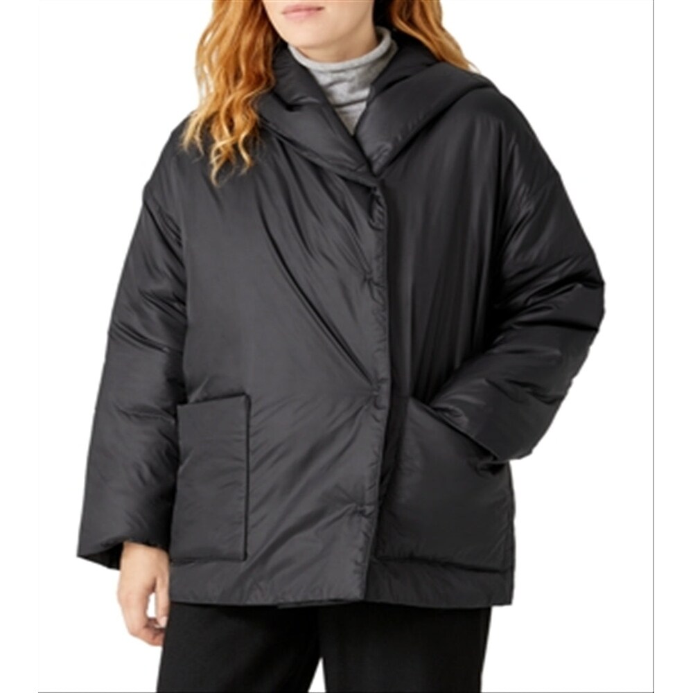 Eileen Fisher Women's Eggshell Recycled Nylon Hooded Puffer Coat