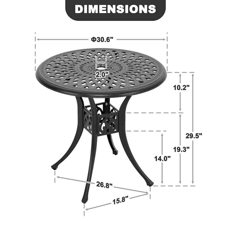 Nuu Garden Outdoor 31'' Round Cast Aluminum Bistro Table with Umbrella Hole - 31'' Round