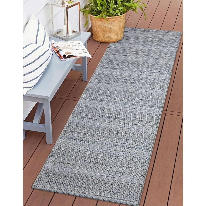 Liora Manne Miranda Tweed Stripe Indoor/Outdoor Rug - 1'11" x 7'6" - 1'11" x 7'6"/Denim