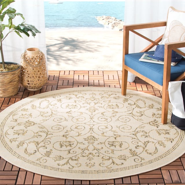 SAFAVIEH Courtyard Clarine Indoor/ Outdoor Waterproof Patio Backyard Rug - 5'3" x 5'3" Round - Natural/Brown
