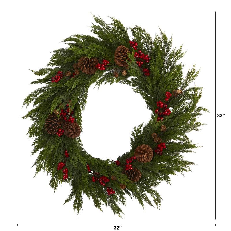 Cypress Berries Pine Cones Artificial Christmas Wreath, 32", Unlit