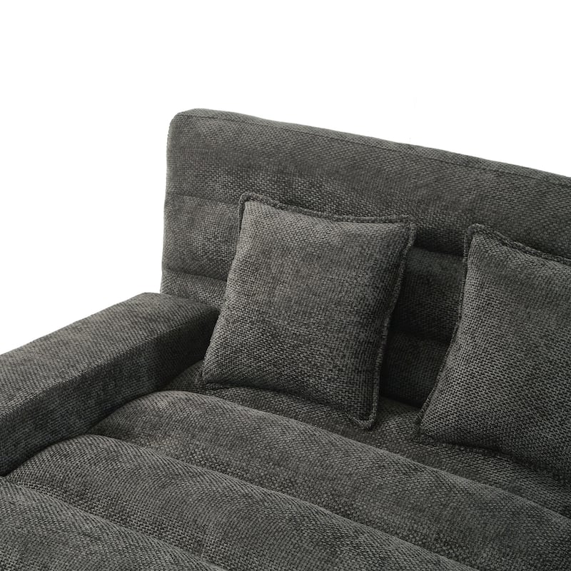Modern Chaise Lounge Sofa 57.1" Sofa Bed Upholstered Lounge Sofa Chair with Adjustable Backrest and LED Light Strip