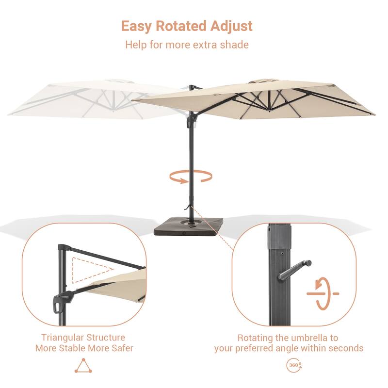 BONOSUKI Outdoor 11.5x9FT Cantilever Patio Umbrella 360 Rotation w/Base