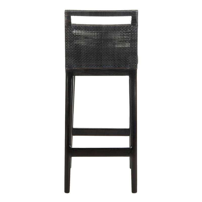 SAFAVIEH Cune 28.8 Inch Woven Dining Darin Black/ Black Cushion Bar Stool - 15.8" x 20.5" x 38.8" - 16Wx21Dx39H