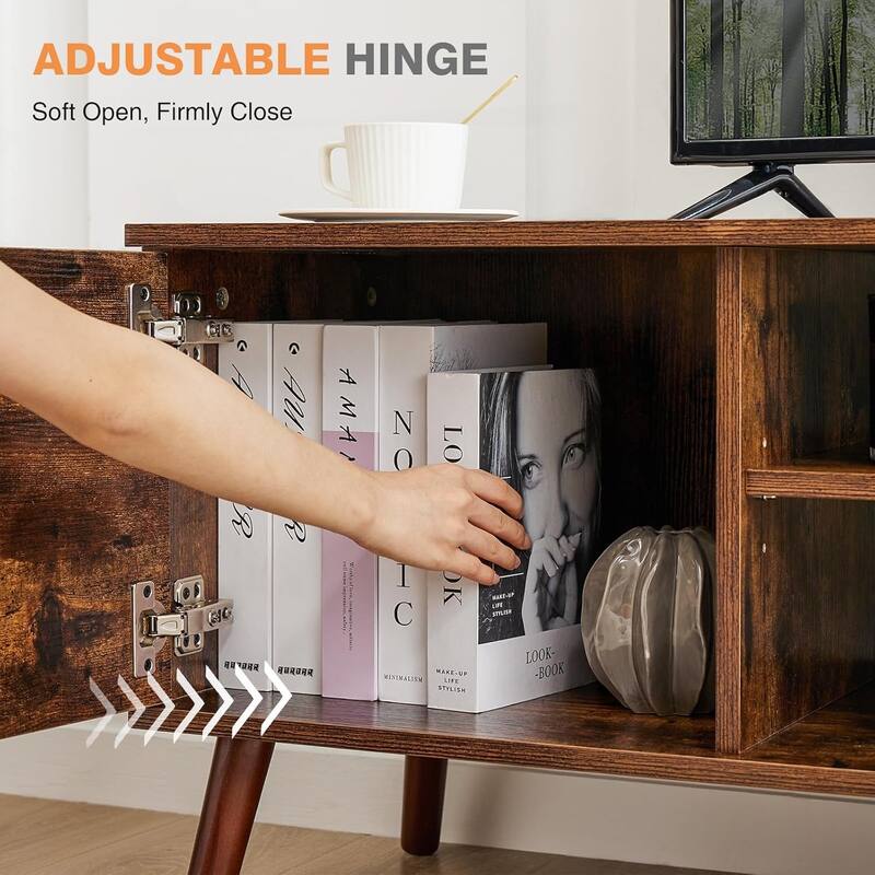 TV Stand for 55 60 inch TV, Entertainment Center with Storage Cabinet, Mid Century Modern Media Console Table, Adjustable Hinge