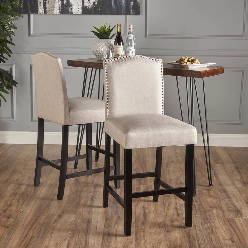 Modern Fabric Barstools with Arching Back High Chair and Nailhead Trim Dining Chair, Counter Reception Chair, Island Chair - Wheat