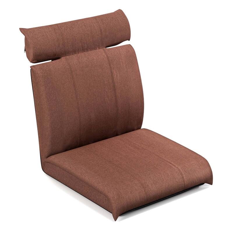 Costway Folding Floor Chair with 14-Poistion Adjustable Backrest - See Details - Brown - See Details