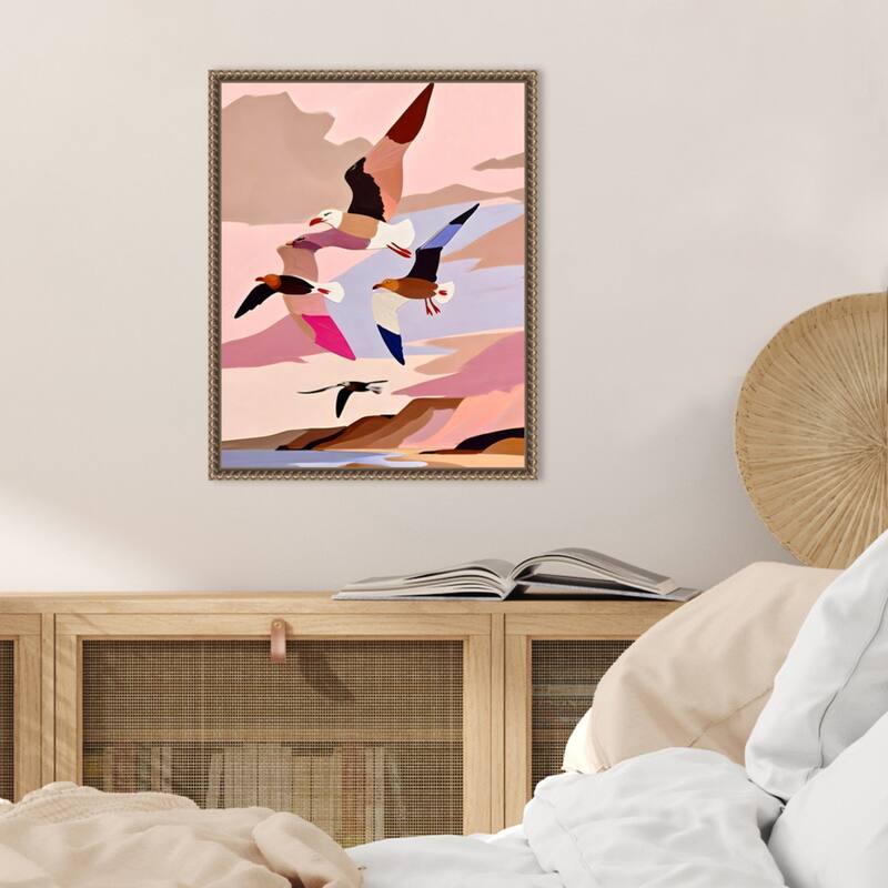 Soaring Silhouette Seagulls by Uma Gokhale Framed Canvas Wall Art