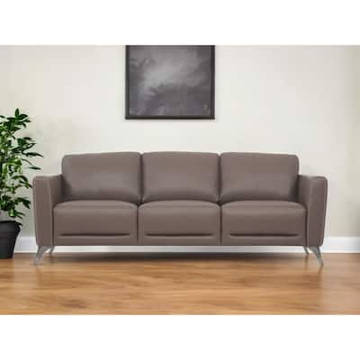 HomeRoots 83" Taupe Leather Sofa With Black Legs - 83