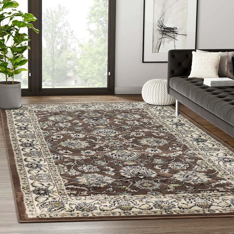 Superior Lille Classic Floral Medallion Indoor Runner or Area Rug - 8' x 10' - Brown