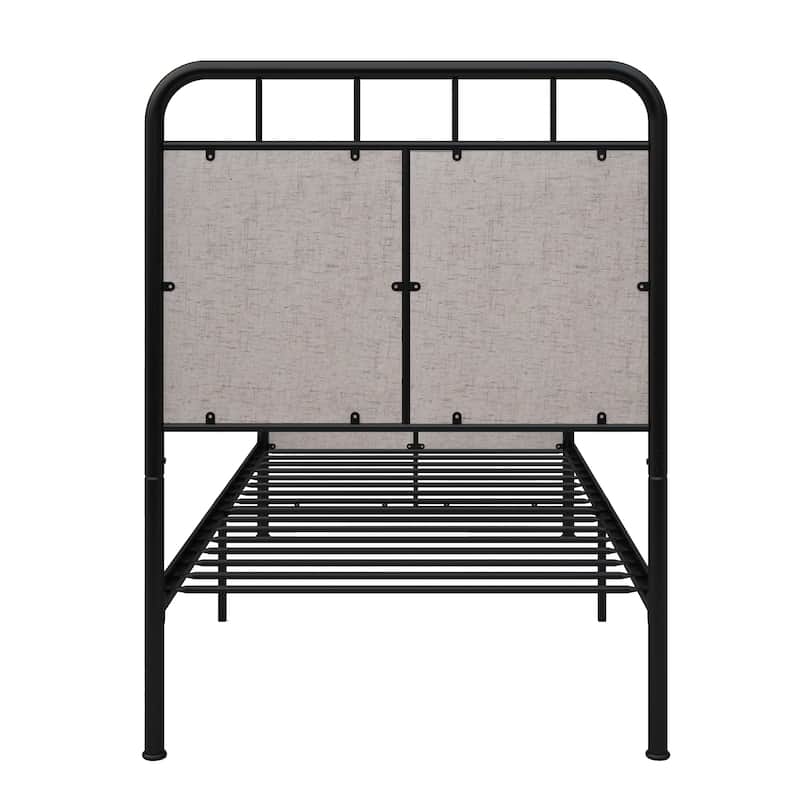 Twin Size Linen Upholstered Platform Metal Bed Frame with fabric Headboard and Footboard