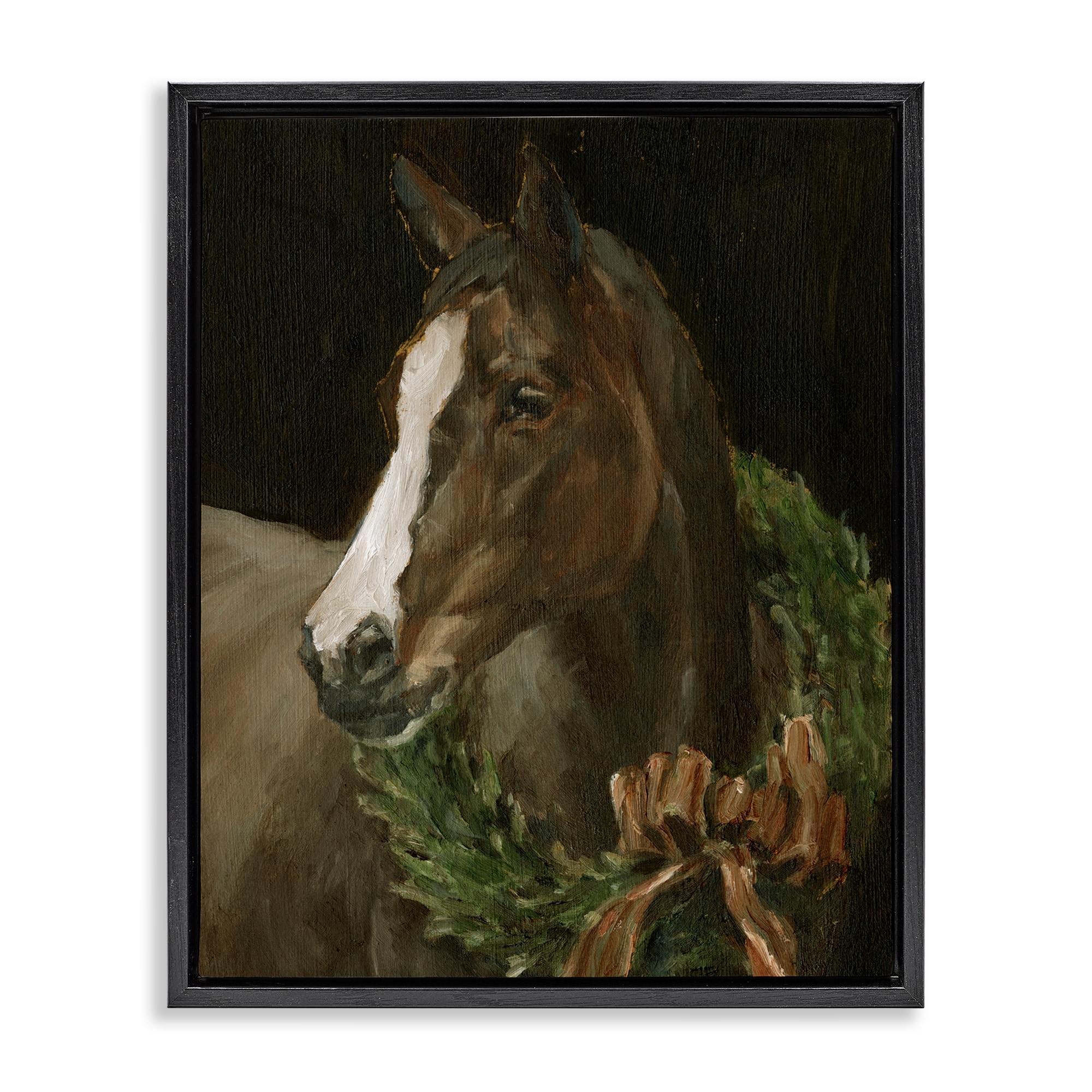 Stupell Horse with Festive Wreath Framed Floater Canvas Wall Art Design By Ethan Harper