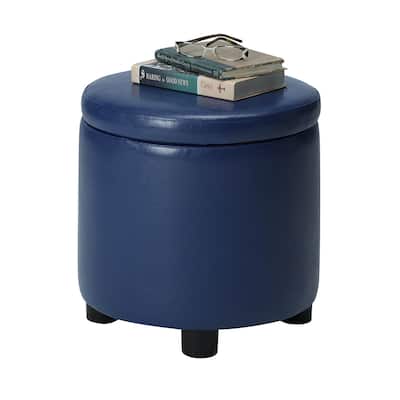 Elegant Round Accent Storage Ottoman with Reversible Tray Lid for Coffee Table Use and Versatile Room Décor