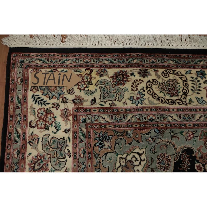 Hand Knotted Oriental 100% Wool Carpet Traditional Floral Black Tabriz Area Rug - 10' 5'' X 7' 10''