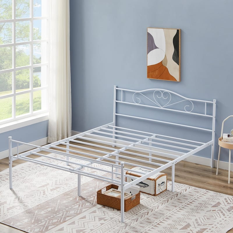 Javlergo Full Size Metal Bed Bed Frame with Headboard and Footboard, White