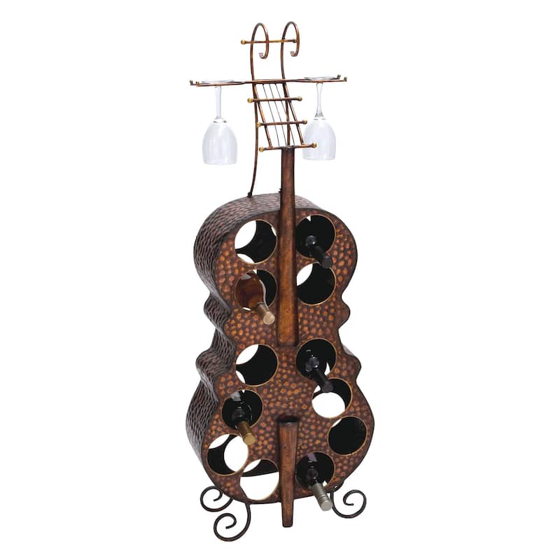 Metal Cello 12 Bottle Standing Wine Rack - Brass - Roche River Decor - 6"W x 17"L x 47"H