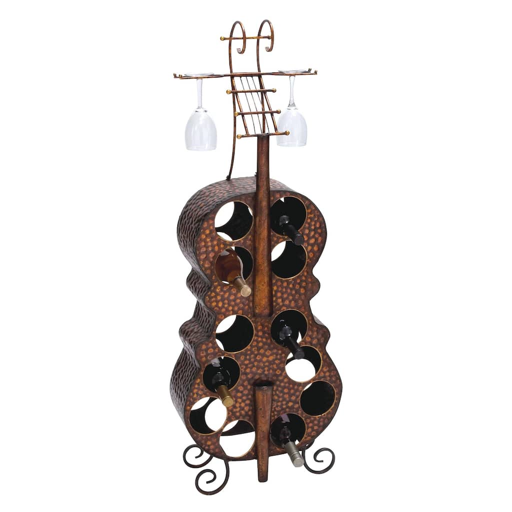 Metal Cello 12 Bottle Standing Wine Rack - Brass - Roche River Decor - 6"W x 17"L x 47"H