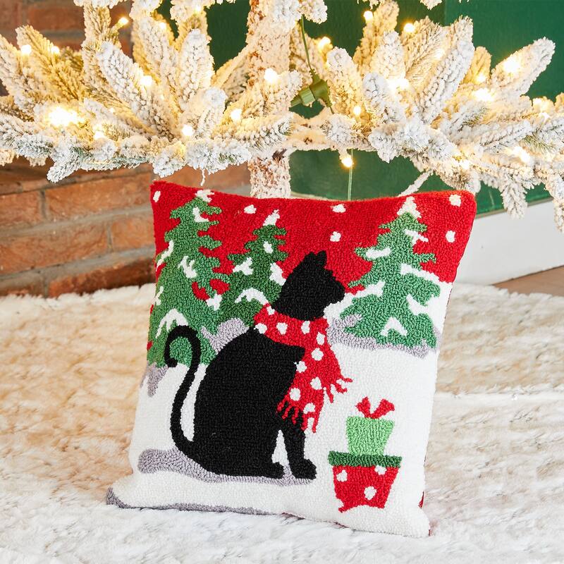 Glitzhome 14"L Hooked Dog Cat Christmas Throw Pillow Festival Home Office Decor