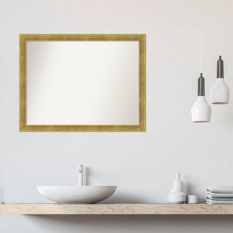 Angled Gold Framed Non-Beveled Custom Wall Mirror, Bathroom Vanity Mirror