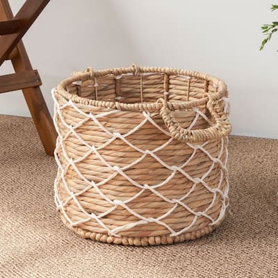 Hubertus Round Water Hyacinth Woven Basket with Handles - 18" x 18" x 15" - Natural Brown - 18" x 18" x 15"