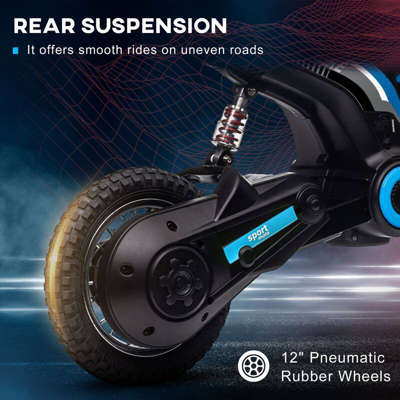 24V Teen Electric Motorcycle with Manual Throttle, Music, Horn, Pneumatic Wheels, 6.2-14.9 mph Speed, for Ages 13+