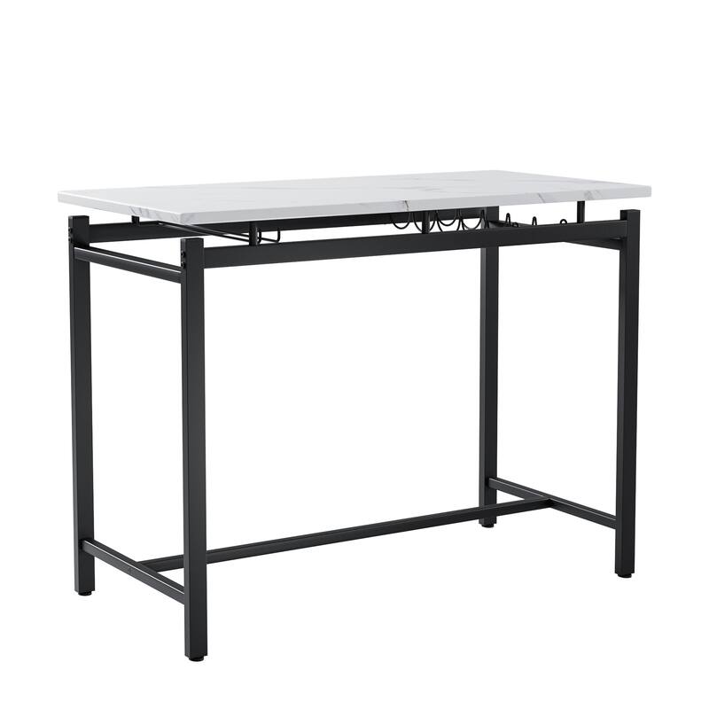 Kitchen Dining Table Chair Set, 3 Piece Counter Height Table Set with Storage Shelves and 2 Upholstered Chairs