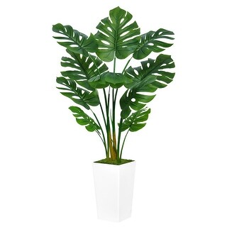 Artificial Plant 5FT - Faux Tropical Palm Tree with White Tall Planter ...