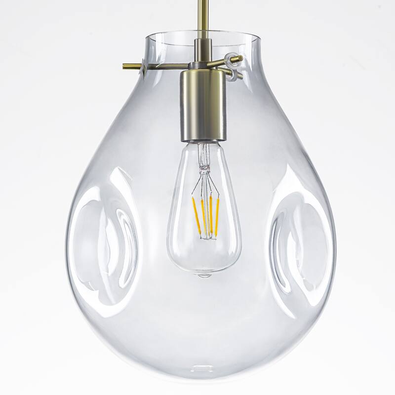 1-Light Unique Antique Bronze Teardrop Design Adjustable Pendant Light with Hand-Blown Blue Glass for Kitchen Island