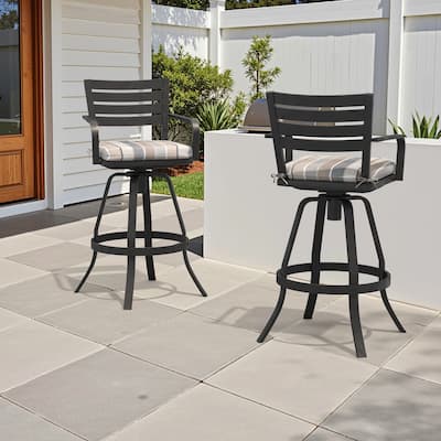 Crestlive Products Outdoor Outdoor Cast Aluminum Swivel Bar Stools with Sunbrella Cushion