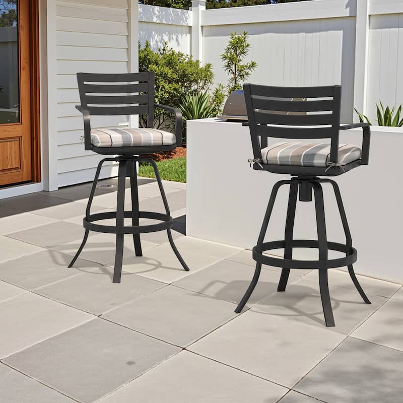 Outdoor Aluminum Swivel Bar Stools Sunbrella Textilene Sling Patio Barstools - Milano Char - 2PC