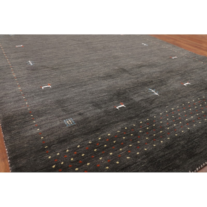 Tribal Gabbeh Oriental Area Rug Handmade Gray Wool Carpet - 5'4"x 7'7"