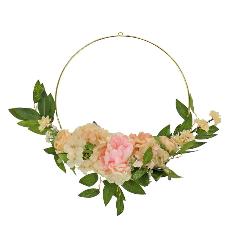 National Tree Company 18 in. Spring Peony and Rose Hoop Wreath