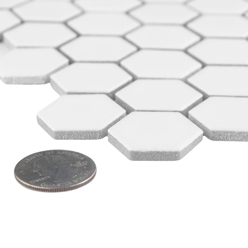 Merola Tile Hudson 1" Hex Matte White 11-7/8" x 13-1/4" Porcelain Mosaic Floor and Wall Tile