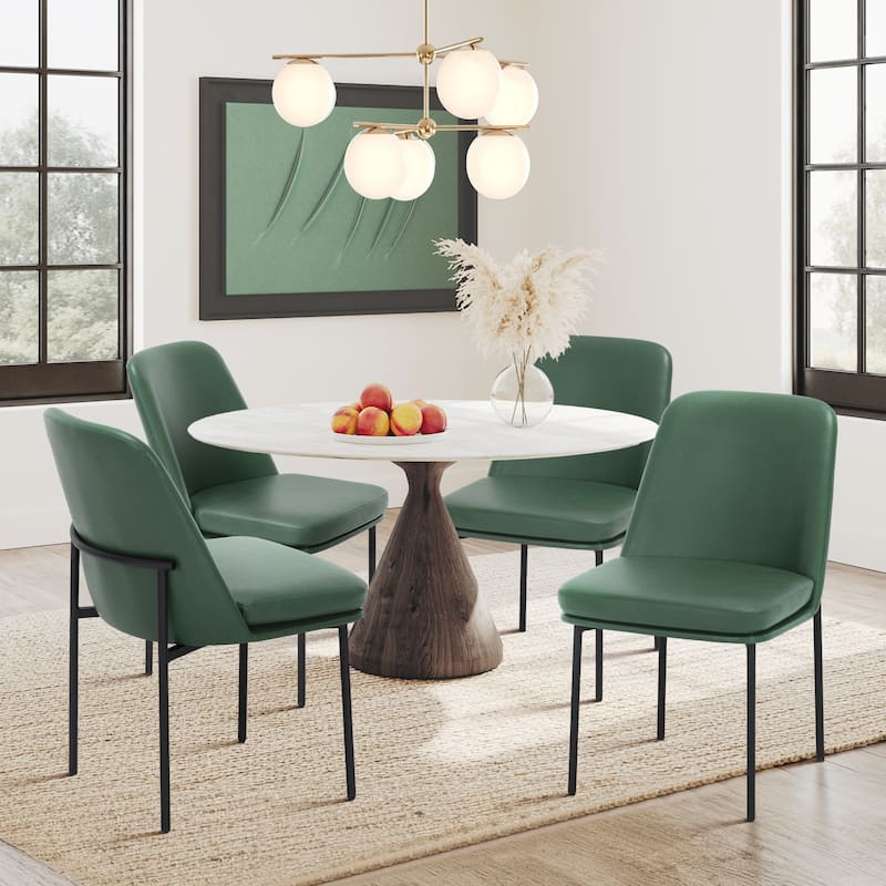 Set of 2 Modern Dining Chairs with Curved Back & Metal Legs, Fabric or Leather Upholstered - Green