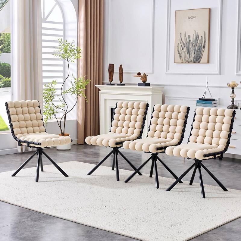 Set of 2 Puffy Bubble Velvet Dining Chairs with Ball Chain Detail