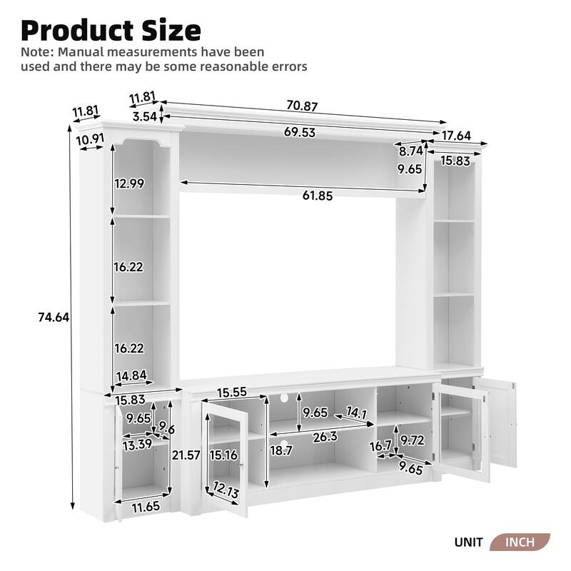 Living Room Entertainment Center Wall Unit Media Console for TVs Up to 65", Integrated TV Stand Bookshelf and Display Cabinet