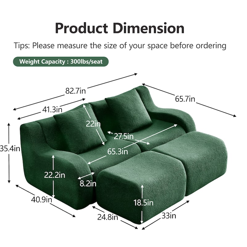 GDF Studio - Fairford 2-Seat Modular Sofa with Chaise & Curved Armrests
