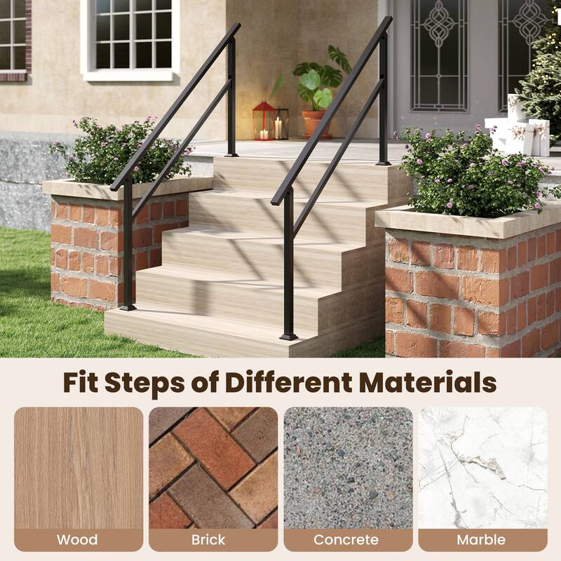 Gymax Metal Handrail 0-5 Steps w/Flexible Angle Adjustment