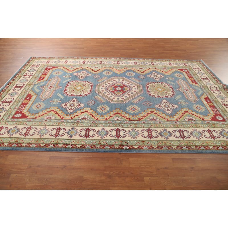 Light Blue Kazak Area Rug Hand-Knotted Wool Carpet - 6'6" x 9'10"