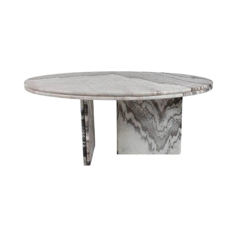 Round Marble Coffee Table with Pedestal Base - Ivory/Gray, 42" - 42.0"