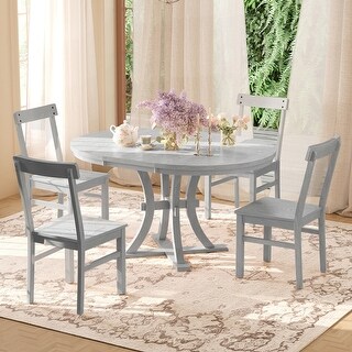 5-Piece Rustic Round Pedestal Extendable Dining Table Set - Bed Bath ...