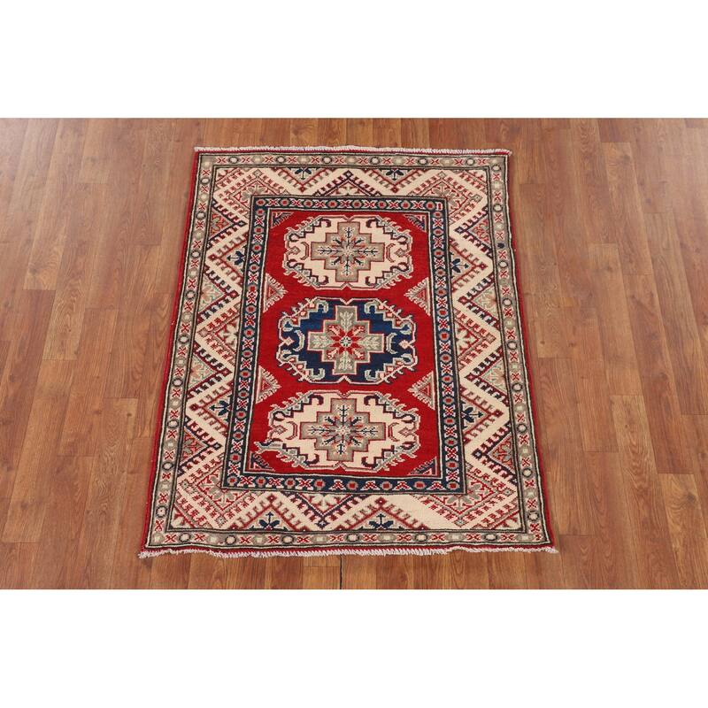 Red Kazak Foyer Rug Hand-Knotted Traditional Wool Carpet - 3'1" x 3'9"