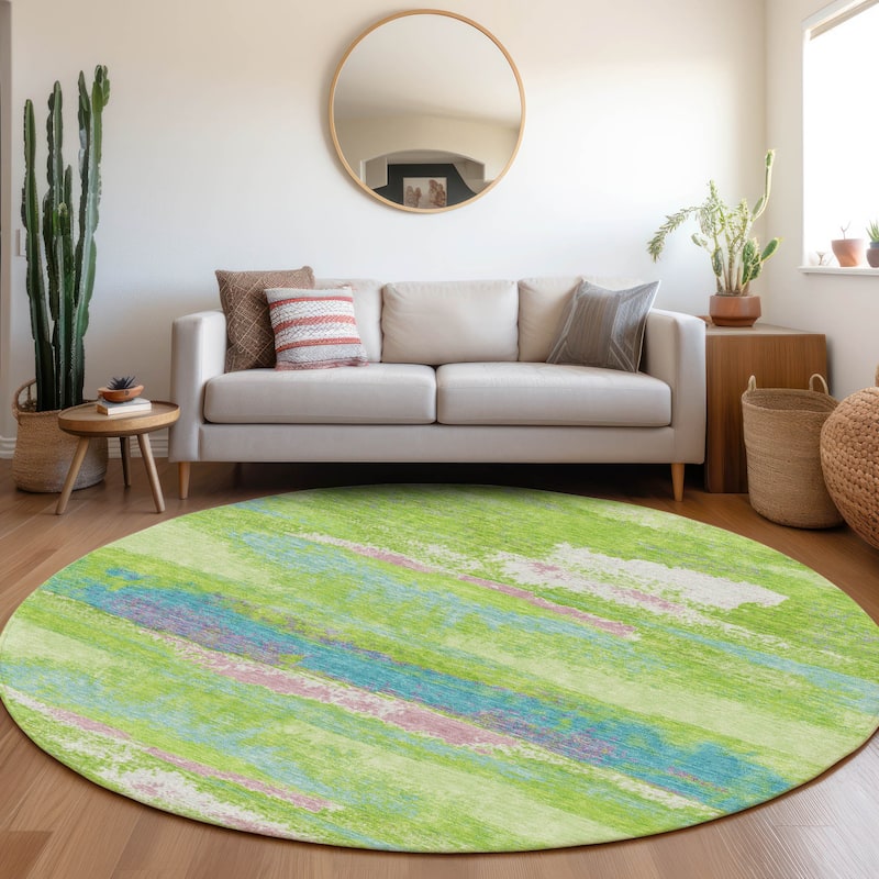 Premium Washable Super Soft Modern Casual Mayfield Rug - Lime - 8' x 8'