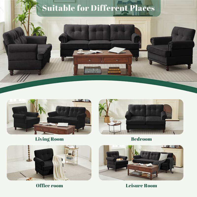 Set of 1 Piece, 3-seat Chenille Sofa with Solid Rubberwood Legs for Living room