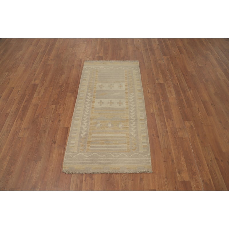 Hand Woven Oriental 100% Wool Carpet Southwestern Tribal Brown Kilim Area Rug - 4' 4'' X 2' 2''