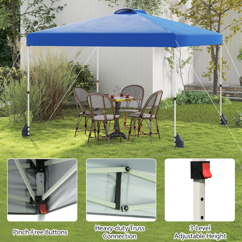 Gymax 10 X 10 FT Pop up Canopy Tent w/ 1 Sidewall Wheeled Bag 8 Stakes