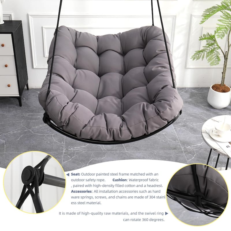 Aluminum Hammock Chair Swing with Cushion Oversized Comfort for Indoor/Outdoor Use, 360° Swivel and Anti-Slip Safety Rings