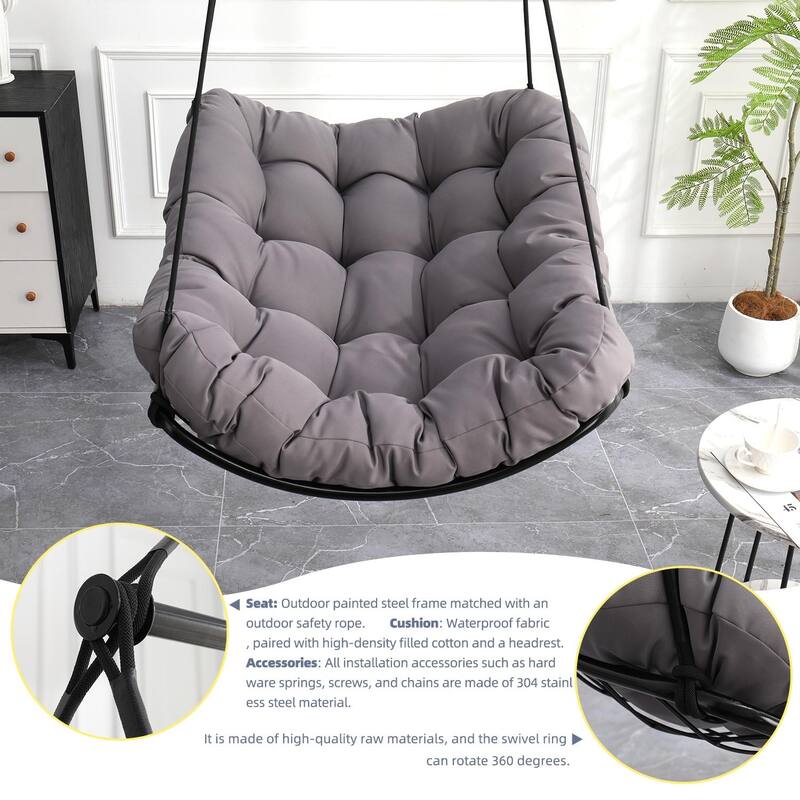 Steel-Frame Hammock Chair Swing with Comfort Cushion - Anti-Slip Safety Rings for Indoor/Outdoor Use in Patio, Bedroom, Balcony