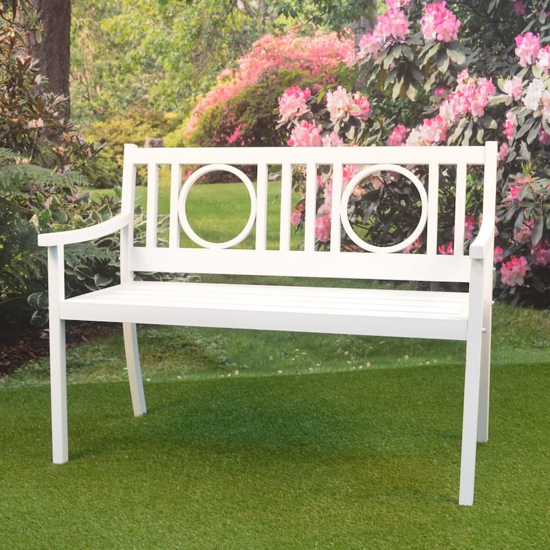 Slatted Steel Outdoor Patio Bench - 45" - White